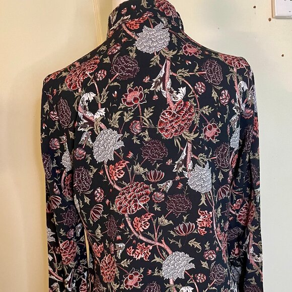 Vintage Red & White Floral Black Background Blouse w/ Bow Tie - Paris - Picture 3 of 7